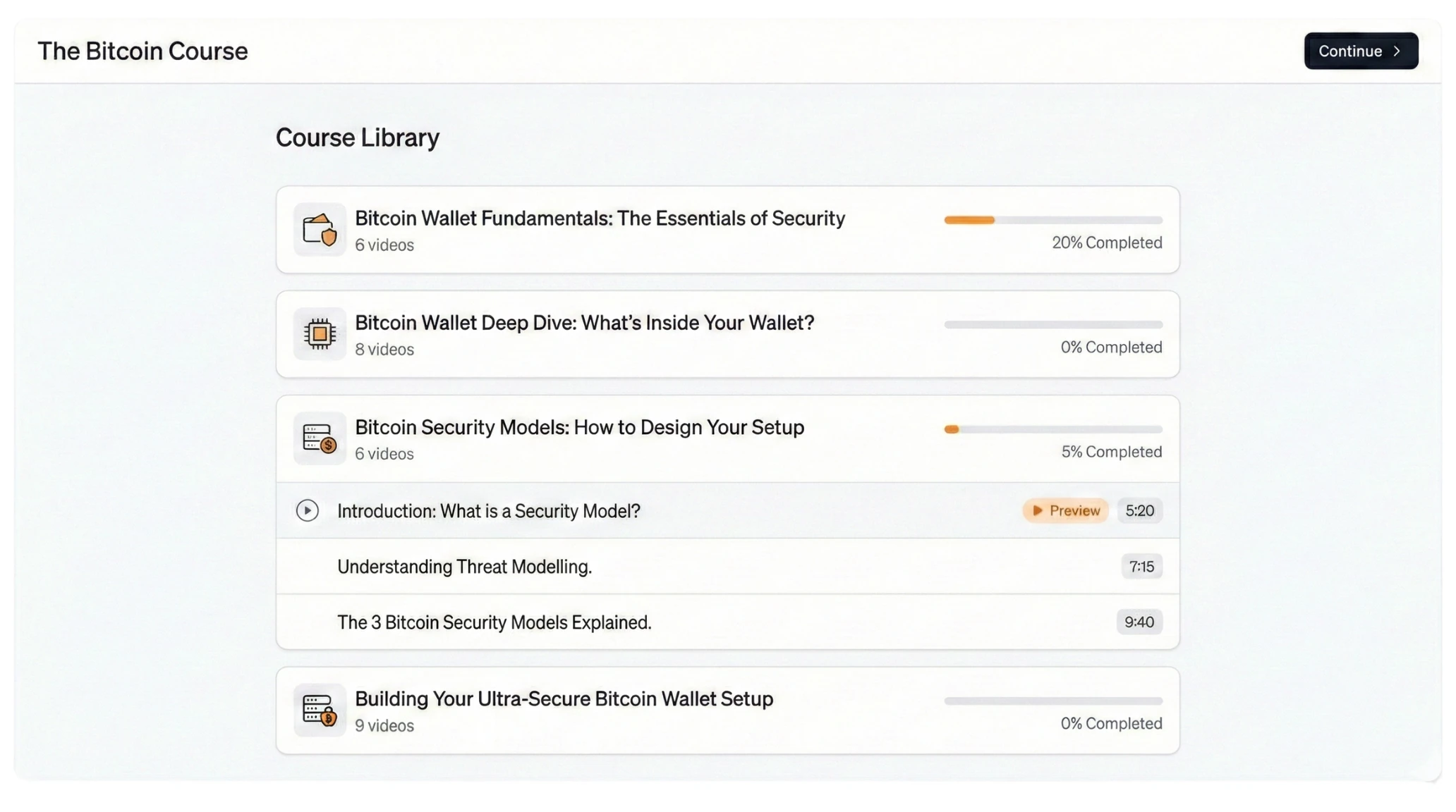 Bitcoin Self-Custody Course Curriculum Dashboard